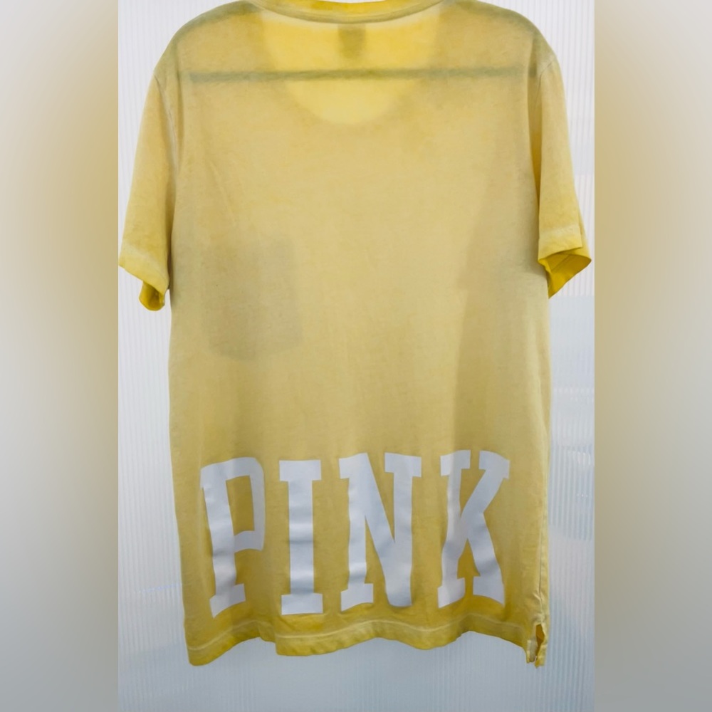 Pink Victoria’s Secret T-Shirt | Size Large | Yellow Warn/Faded/Wash Look